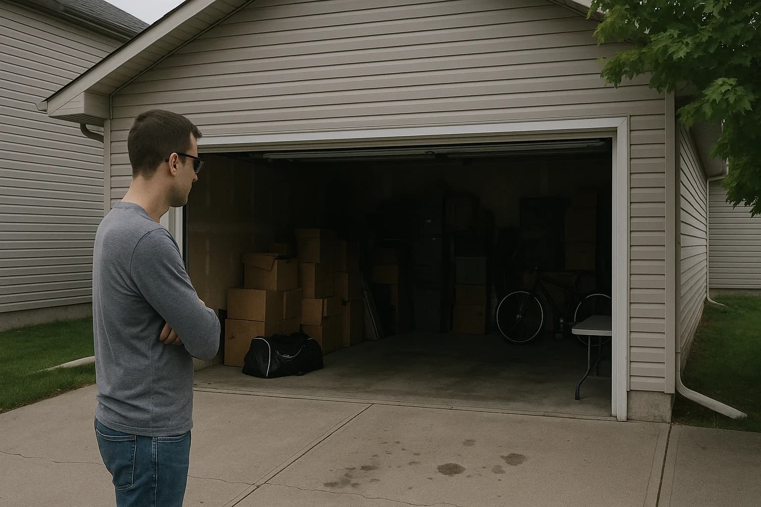 Person on a Canadian suburban driveway checking their smartphone