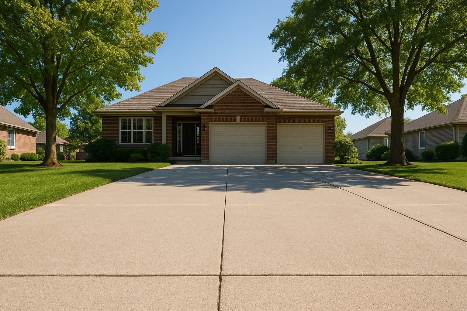 Wide Canadian residential driveway leading to a home with attached double garage