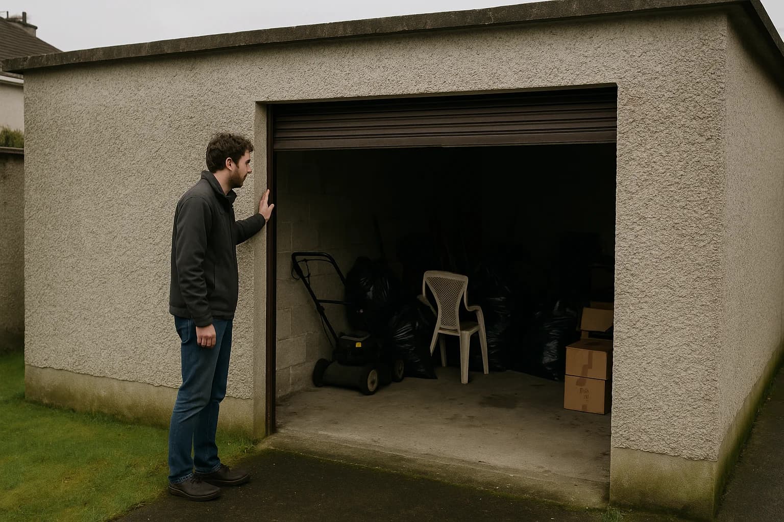 Person at an Irish suburban property checking their smartphone