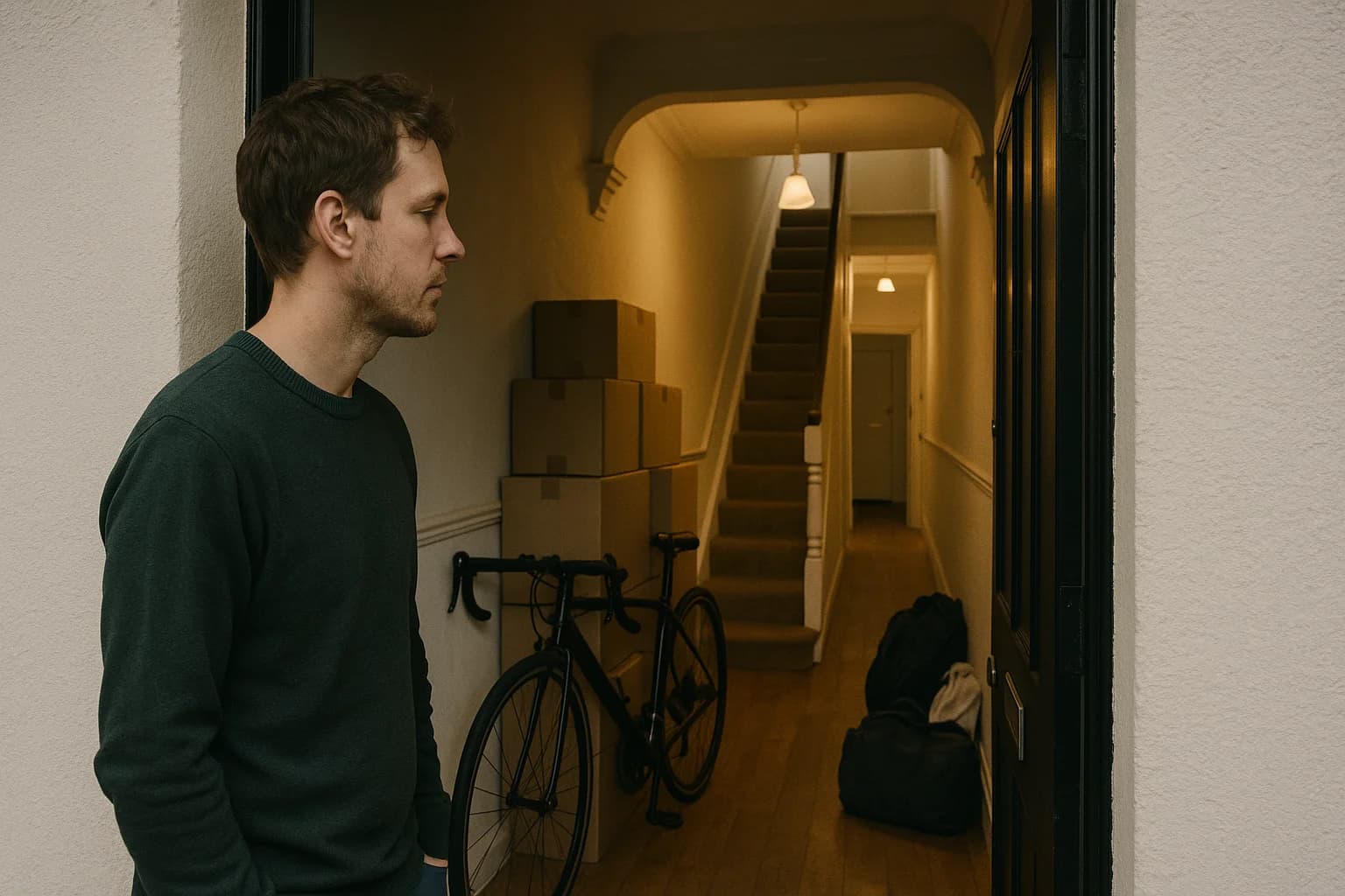 Person at a British residential gate checking their smartphone